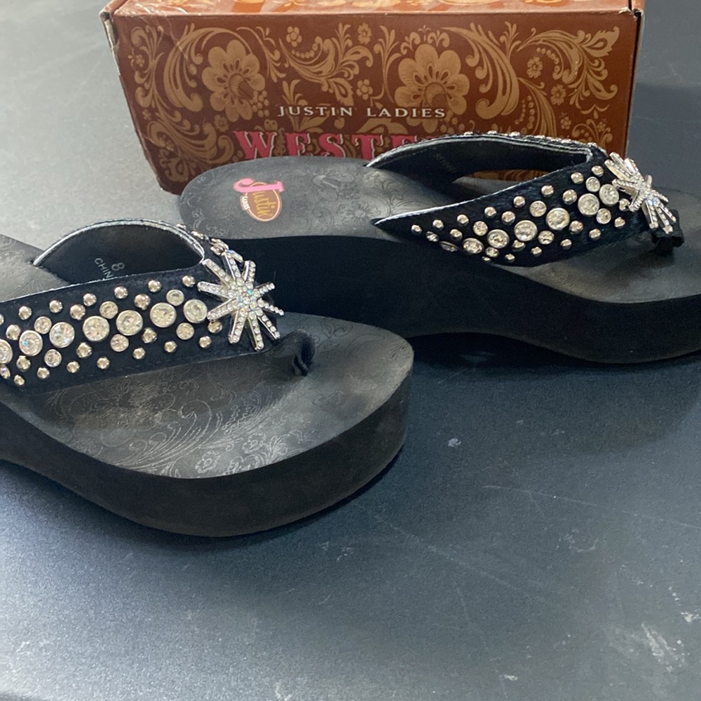 Justin Ladies Western Black Roxy Shoe; Size 8 - Picture 4 of 10